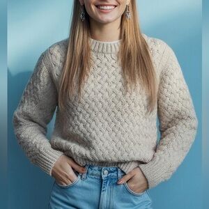 Christina Lehr Cozy Beige Knit Sweater 70% Baby Alpaca Merino Wool Blend Size 1